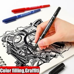 10Pcs Double Tip Permanent Markers Pens Waterproof Oily Fine Tip Black Painting Marker Graffiti Marking Pens School Supplies