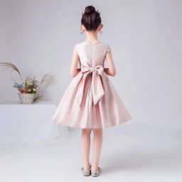 DIDEYTTAAL Customized Pink Shining Satin Flower Girl DressShort Wedding Birthday Party Gown Girls Princess Formal Pageant Bowtie