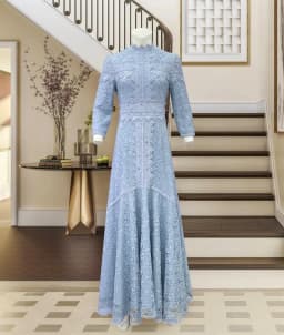 Light Mature Blue Lace Dress Irregular Dress High Low Fit Long Dress Fashion