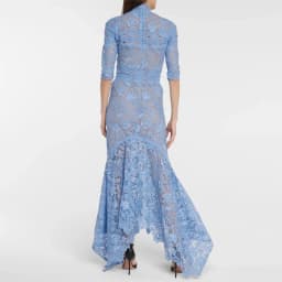 Light Mature Blue Lace Dress Irregular Dress High Low Fit Long Dress Fashion