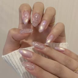 24pcs/Box Long Coffin False Nails Art Rose with Glue Wearable Nude Pink White Color Jelly Nails Tips Full Cover Press on Nails