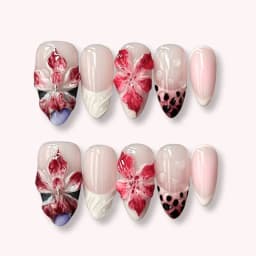 24pcs/Box Long Coffin False Nails Art Rose with Glue Wearable Nude Pink White Color Jelly Nails Tips Full Cover Press on Nails