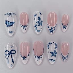 24pcs/Box Long Coffin False Nails Art Rose with Glue Wearable Nude Pink White Color Jelly Nails Tips Full Cover Press on Nails