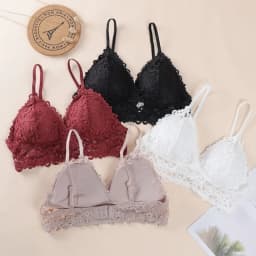 Women Triangle Bralette French Style Wireless Bra Sexy Lingerie Padded Bra Delicate Floral Lace Underwear Daily Wear One Size
