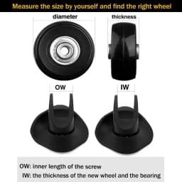Luggage Suitcase Replacement Wheels OD 36-50mm Axles Deluxe Black With Screw Suitable For 18-26 Inch Suitcase Swivel Caster