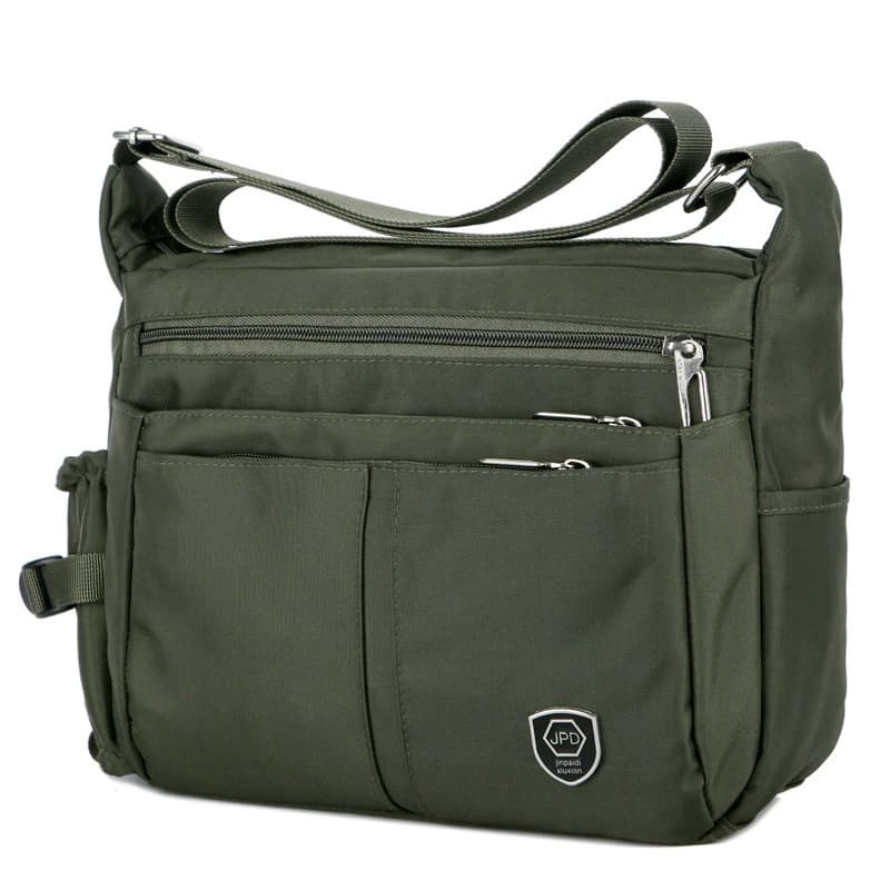Men's Casual Shoulder Messenger Bag Splash-proof Nylon Oxford High Capacity Horizonta Crossbody Bag With Water Cup Side Pocket