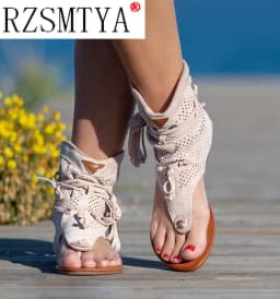 Women's Retro Sandals Gladiator Ladies Clip Toe Vintage Boots Casual Tassel Rome Fashion Summer Woman Shoes Female 2020 New