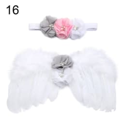 2pcs/set Cute Newborn Angel Feather Wings with Baby Girl Rose Flower Headband Hair Accessories for Infant Photography Props