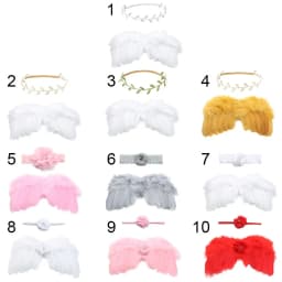 2pcs/set Cute Newborn Angel Feather Wings with Baby Girl Rose Flower Headband Hair Accessories for Infant Photography Props