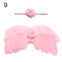 2pcs/set Cute Newborn Angel Feather Wings with Baby Girl Rose Flower Headband Hair Accessories for Infant Photography Props