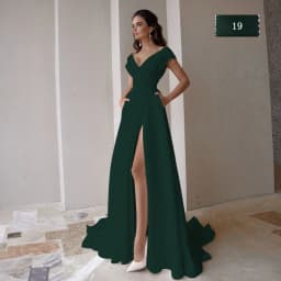 Customized Modest V-Neck Civil Wedding Dress With Slit For Women Simple Cap Sleeve Sweep Train A Line Bridal Gown Pockets Custom