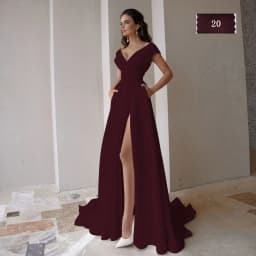 Customized Modest V-Neck Civil Wedding Dress With Slit For Women Simple Cap Sleeve Sweep Train A Line Bridal Gown Pockets Custom