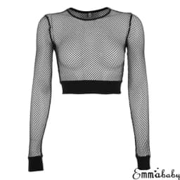 Sexy Black Hollow Out Mesh Female Skinny Crop Top New Fashion Summer Basic Tops For Women Fishnet Shirt