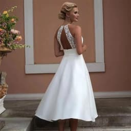 Satin Wedding Dress Short Sleeveless Halter Neck A Line Tea Length Bridal Gowns Backless Lace Pockets Simple Robe De Noiva 2026