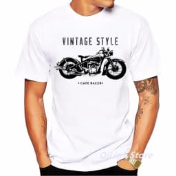 Cafe Racer Motorcycle Print Men's Vintage T Shirt Summer 2024 White Short Sleeve Casual Top 90s Cool Hip Hop Rock Tshirt Graphic