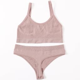 Women Seamless Bra And Panties Set U-Back Bralette Top Comfort Breathable Briefs Ribbed Sexy Lingerie Sports Underwear Set
