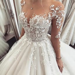 Long Sleeve Illusion Neck Wedding Dress Lace Applique Beaded A Line Bridal Gown Sheer Back Button Cathedral Train Custom Dresses