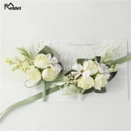 Meldel Wrist Corsage Wedding Men Boutonniere Girl Bracelet Groom Pins Bridesmaid Wrist Corsage Flower Silk Red Rose Boutonniere