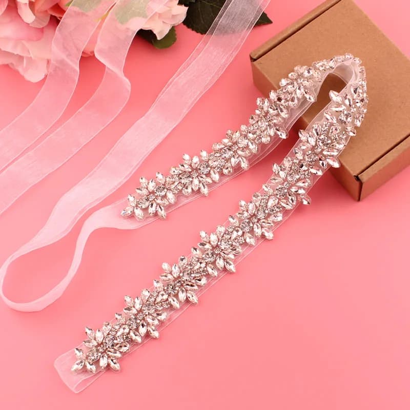 Handmade Silver Crystal Bridal Belt with Ribbons Cookie Patient Belt for Wedding Evening Dresses