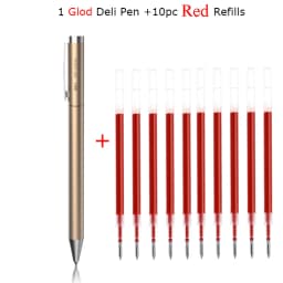 Deli Metal Sign Pen Pens Gold / Silver Gel Pen 0.5mm Refills PREMEC Smooth Refill MiKuni Japan Ink Black School Mi Pen