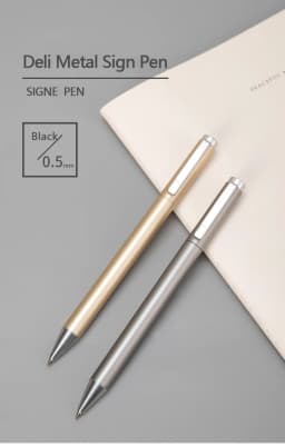 Deli Metal Sign Pen Pens Gold / Silver Gel Pen 0.5mm Refills PREMEC Smooth Refill MiKuni Japan Ink Black School Mi Pen
