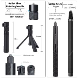 1.2m 3m Carbon Fiber Invisible Selfie Stick Bullet Time Rotating Handle Tripod for GoPro Insta360 X6 X5 X4 DJI Osmo 360 Camera