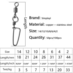50-100pcs/ 1box Fishing Connector Swivels Interlock Pin Rolling Swivel With Hooked Snap For Fishhook Lure Fishing Accessories