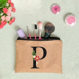 Floral Letter Print Women Linen Zipper Pouch Travel Organizer Case Mujer Bolsas Cosmetic Bag Makeup Bag Bridesmaid Makeup Bags