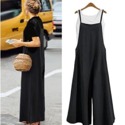 Women Straps Jumpsuit Summer Solid Color Wide Leg Pants Dungaree Bib Overalls Casual Loose Sleeveless Cotton Linen Jumpsuits 5Xl