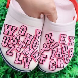 1-26Pcs PVC Pink English Letter Alphabet Sandals Shoe Charms Accessories Kids Designer Decoration DIY Backpack