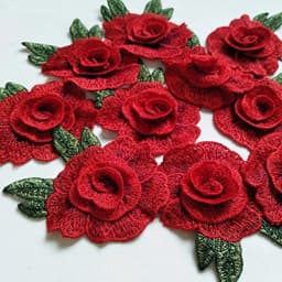 3Pcs Red Embroidery Flower Clothes Patches Fabric Wedding Christmas Bags Curtain Festival Decoration DIY Sewing Repair