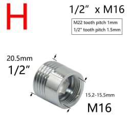 Brass Silver Water Faucet Coupler 1/2 To M16 M18 M20 M22 M24 M28 Thread Connector Fittings For Bubbler Kitchen And Bathroom