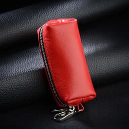 Genuine Leather Key Holder - Unisex Car/House Key Organizer Pouch with Long Keychain, Cow Split Leather Wallet Case