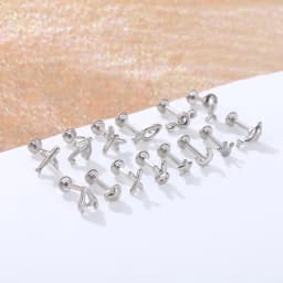 1PC Steel Moon Lighting Labret Bar Rings Crystal Flower Tragus Cartilage Piercing Rook Lobe Ear Helix Piercing Screw Fit Top 16g
