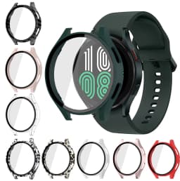 Glass+Case for Samsung Galaxy Watch 4/5/6 44mm 40mm, All-Around Screen Protector Hard PC Bumper Tempered Glass for Galaxy Watch