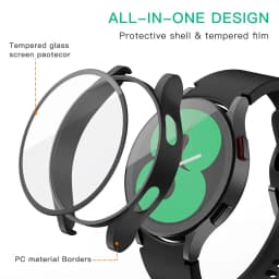 Glass+Case for Samsung Galaxy Watch 4/5/6 44mm 40mm, All-Around Screen Protector Hard PC Bumper Tempered Glass for Galaxy Watch