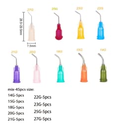 10-45Pcs 1" Stainless Steel 45 Degrees Elbow Dispensing Needle Blunt Tip From 14G To 27G
