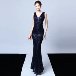 DEERVEADO Elegant V Neck Sequin Evening Dress Long Women's Mermaid Formal Dress Party Gown Bodycon Maxi Prom Dress