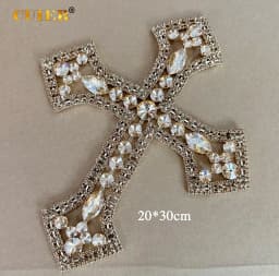 CUIER 12.5' Huge Cross Patches with Rhinestones AB Glass Appliques Crystal Sewing Accessories Glass Gem DIY Sew on Big Size