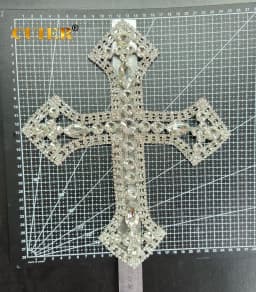 CUIER 12.5' Huge Cross Patches with Rhinestones AB Glass Appliques Crystal Sewing Accessories Glass Gem DIY Sew on Big Size