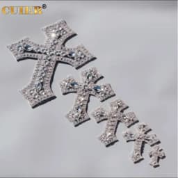 CUIER 12.5' Huge Cross Patches with Rhinestones AB Glass Appliques Crystal Sewing Accessories Glass Gem DIY Sew on Big Size