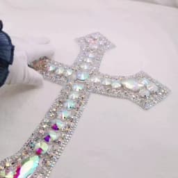 CUIER 12.5' Huge Cross Patches with Rhinestones AB Glass Appliques Crystal Sewing Accessories Glass Gem DIY Sew on Big Size