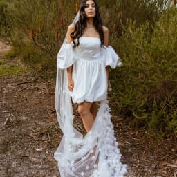 Floral Applique Bridal Veils with 3D Handmade Organza Flowers One Layer Marriage Wedding Veil with Comb