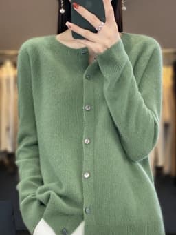Women Cashmere Sweater 100% Merino Wool Knitted Cardigan Autumn Winter Knitwear O-Neck Female Solid Color Casual Fashion Top