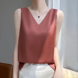2024 Women's Summer New Sling Front And Rear V-Neck One Piece Two Wear Fashion Loose Silk Sexy T-shirt Versatile Top RW F138
