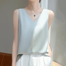2024 Women's Summer New Sling Front And Rear V-Neck One Piece Two Wear Fashion Loose Silk Sexy T-shirt Versatile Top RW F138