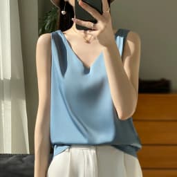 2024 Women's Summer New Sling Front And Rear V-Neck One Piece Two Wear Fashion Loose Silk Sexy T-shirt Versatile Top RW F138