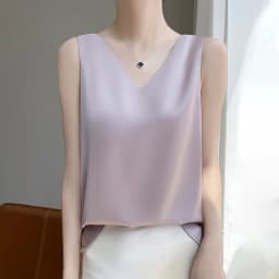 2024 Women's Summer New Sling Front And Rear V-Neck One Piece Two Wear Fashion Loose Silk Sexy T-shirt Versatile Top RW F138
