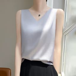 2024 Women's Summer New Sling Front And Rear V-Neck One Piece Two Wear Fashion Loose Silk Sexy T-shirt Versatile Top RW F138