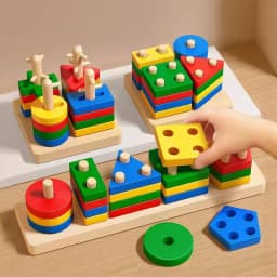 Montessori Toys Wooden Block Puzzle Children Toys Geometric Shape Color Sorter Block Toddler Sorting Math Bricks Stacking Toys